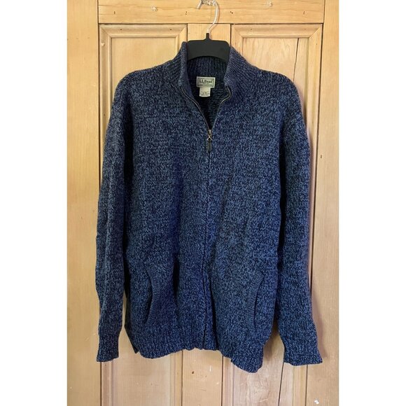 L.L.Bean Mens Full Zip Lambswool Watch Plaid Lined Sweater XL Reg Blue FA EXC - Picture 1 of 9